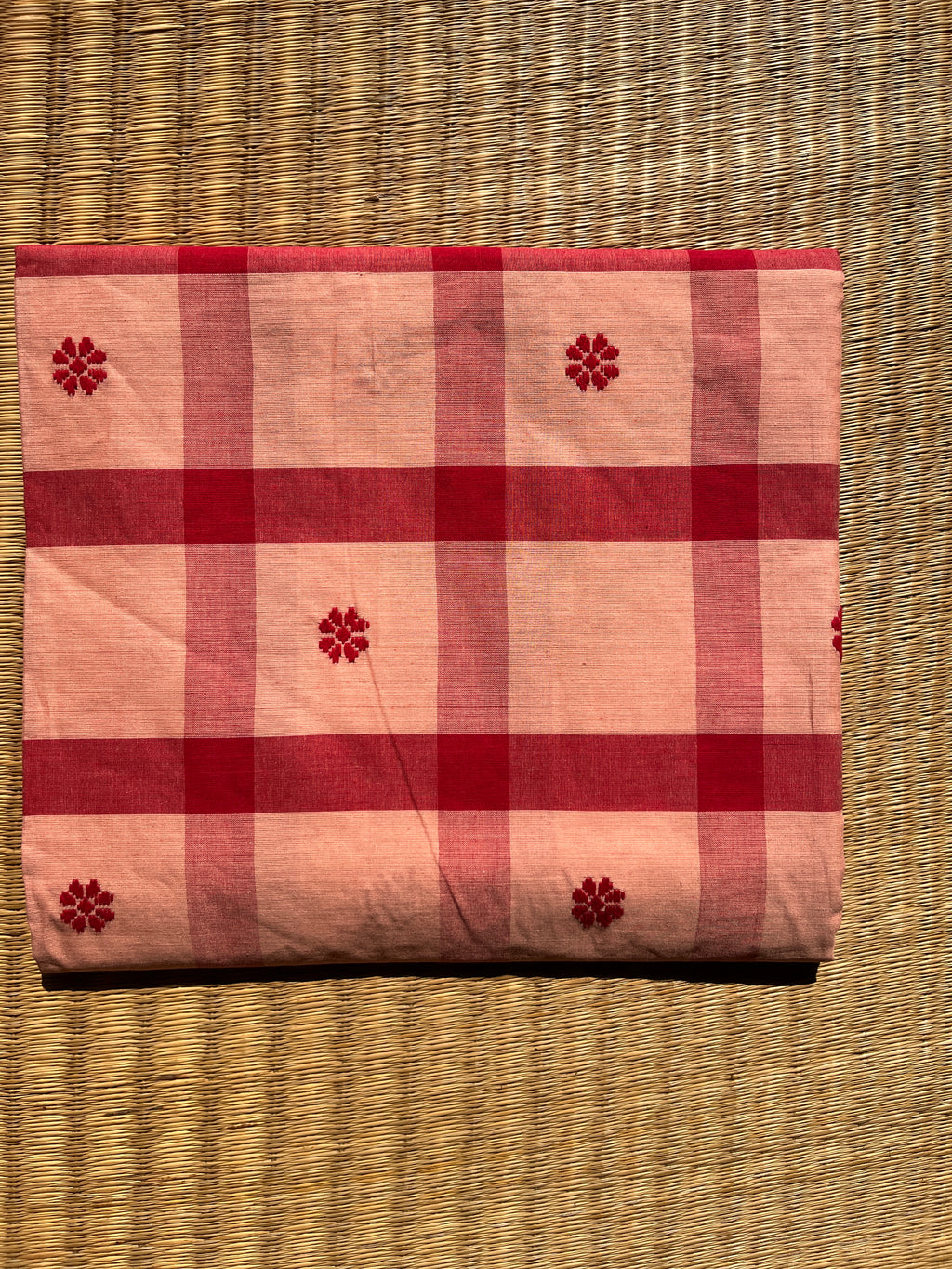 Red Checked Bengal Handloom Cotton Saree